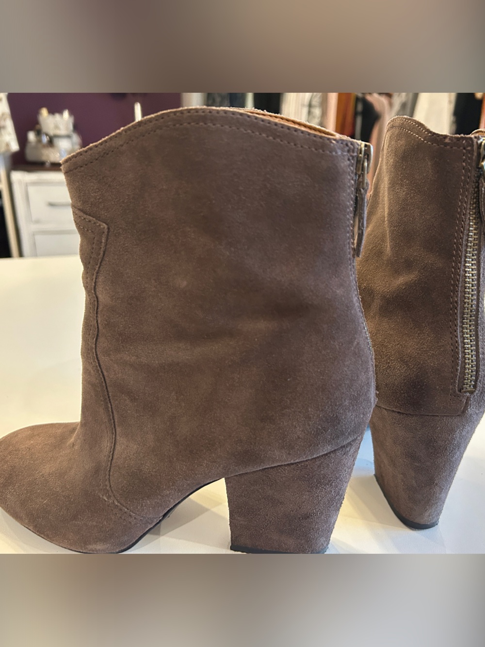 Nine West Taupe Suede Ankle Booties